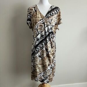 ZOONIE Plus Size Dress Womens XXL Brown Black Surplice Stretch Made In Canada‎